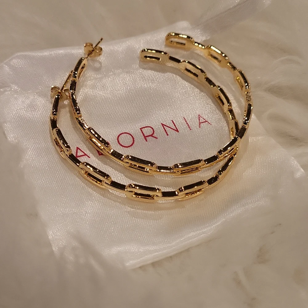 Adornia 2 Inch 14K Gold Plated Chain Link Hoop Earrings - Picture 5 of 9